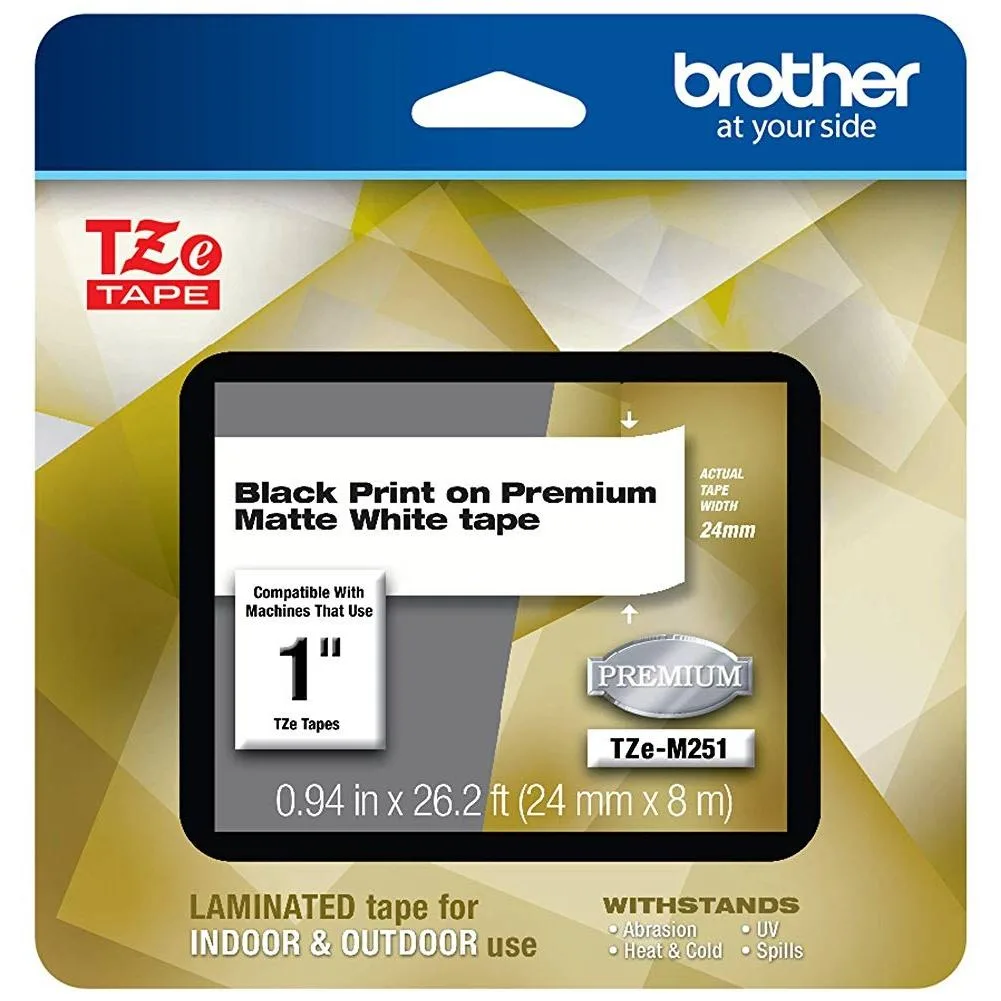 Brother Brother TZeM251 24 mm x 8 m Black on Matte White Laminated Tape pos accessory — product photo