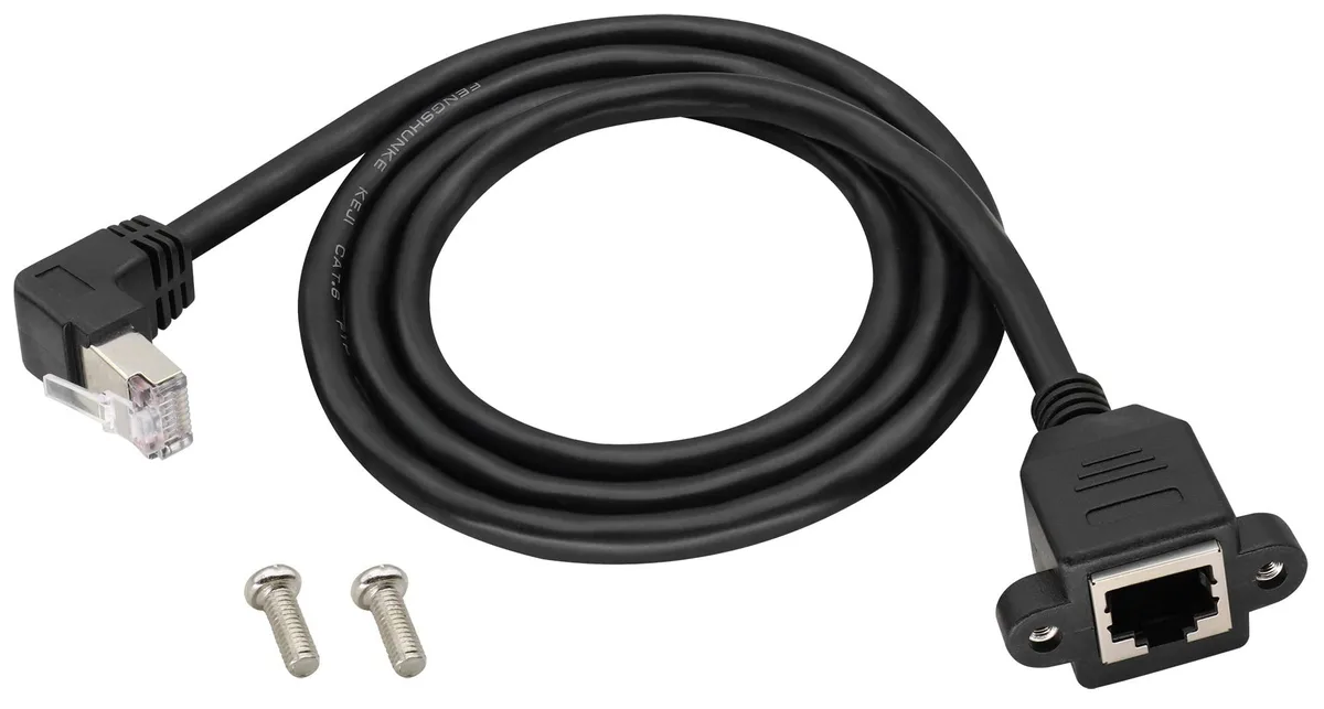 Vszerda Vszerda 90 Degree Cat 6 Ethernet Cable RJ45 Male to Female Screw Panel Mount 1M Up Bend — product photo