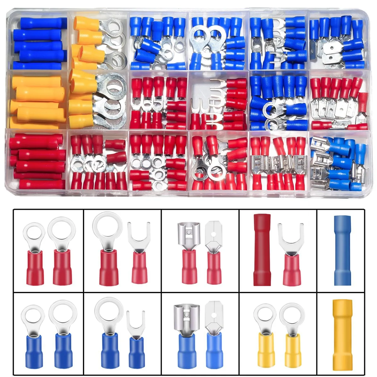 150PCS Mixed Quick Disconnect Terminals Assortment Kit 18 Types Wire Cap Connectors — product photo