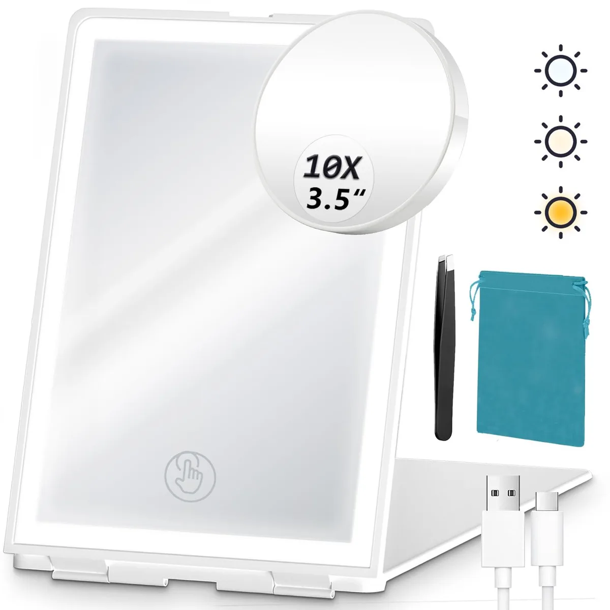 Haikopoon Travel Makeup Mirror with Lights 72 LED 10X 20X Magnifier White — product photo