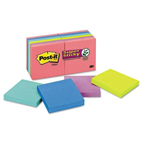 Post-it Notes Super Sticky Post-it Notes Super Sticky 3x3 90-Sheet 12-Pack Energy Boost Collection 65412SSUC — product photo