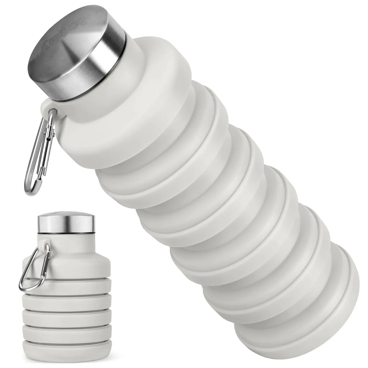 16oz Collapsible Silicone Water Bottle with Carabiner Grey — product photo