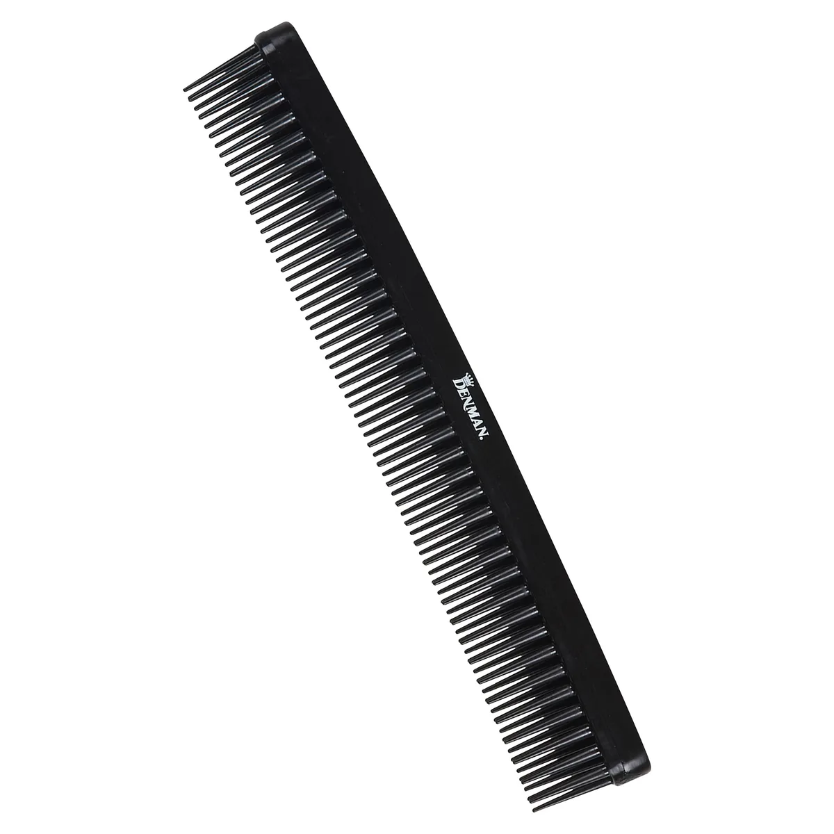 Black plastic comb with wide spaced teeth, 6.9 inch length