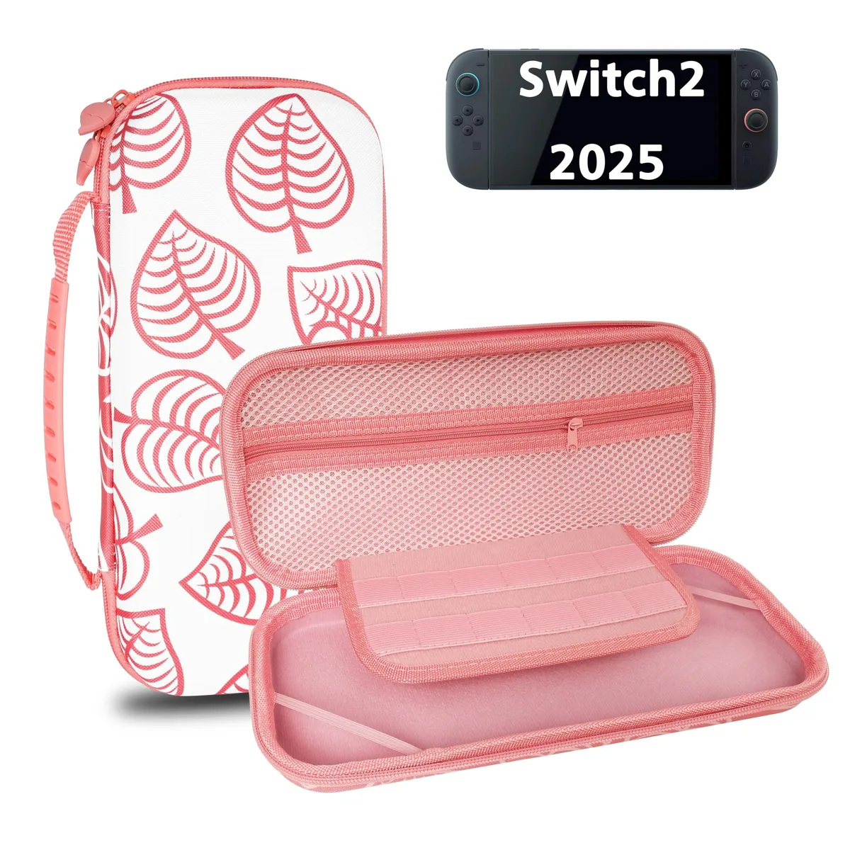 Pink EVA travel case for Switch 2 with plush interior and 12 card slots