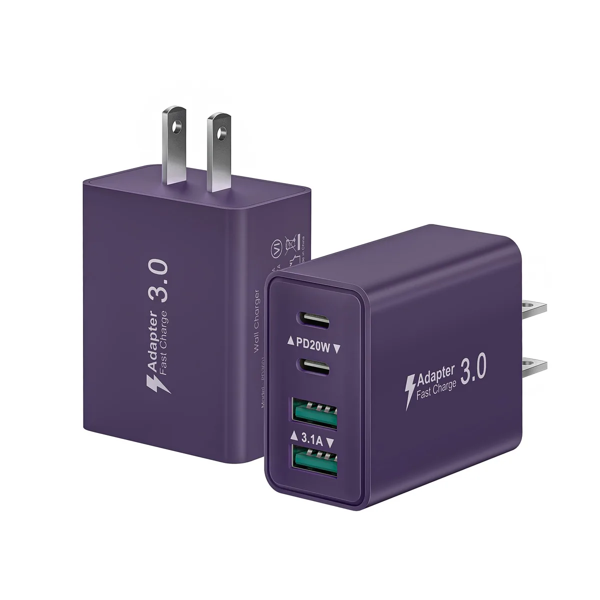KEHIPI KEHIPI PD3601 2-Pack 40W 4-Port USB C Charger Purple — product photo