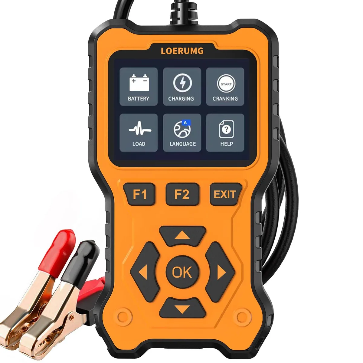 Handheld battery tester with digital display and copper clamp leads