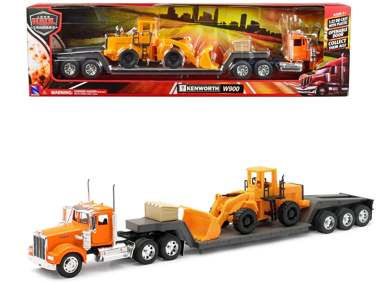 New Ray Toys New Ray Toys Kenworth W900 Truck Lowboy Trailer Wheel Loader 1/32 Diecast hobby collectible — product photo