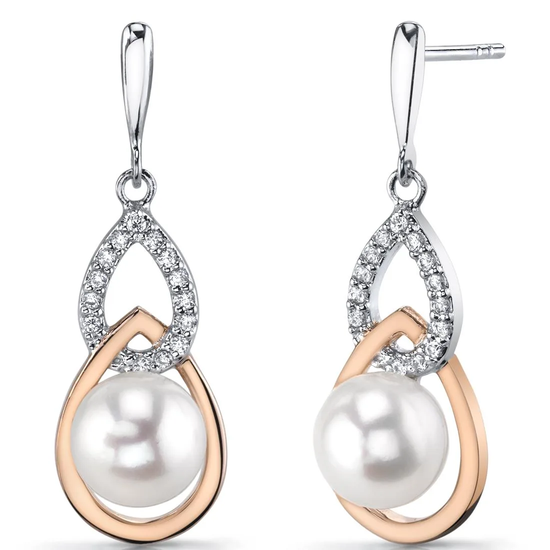Oravo Oravo 7.5mm Freshwater Cultured White Pearl Drop Earrings Rose Gold Tone Sterling Silver — product photo