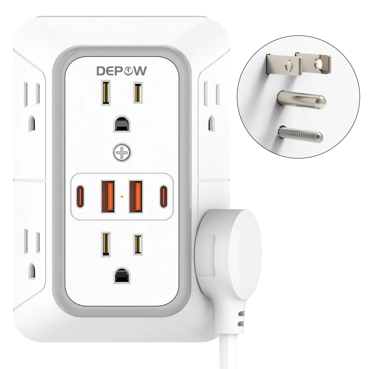 DEPOW DEPOW 6-Outlet Surge Protector 4 USB (2 USB-C) 1050J White — product photo