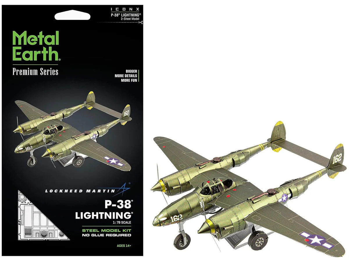 Metal Earth Metal Earth Lockheed Martin P-38 Lightning "#162" US Army Air Forces Challenging Steel Model Kit — product photo