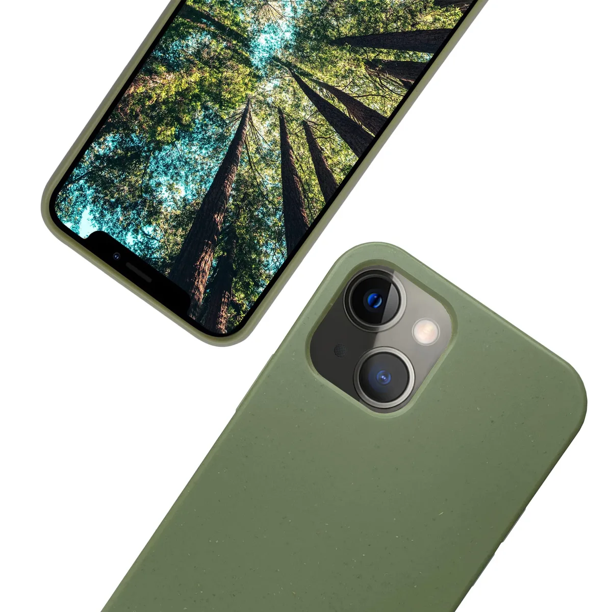 Khaki iPhone 15 case with matte textured finish
