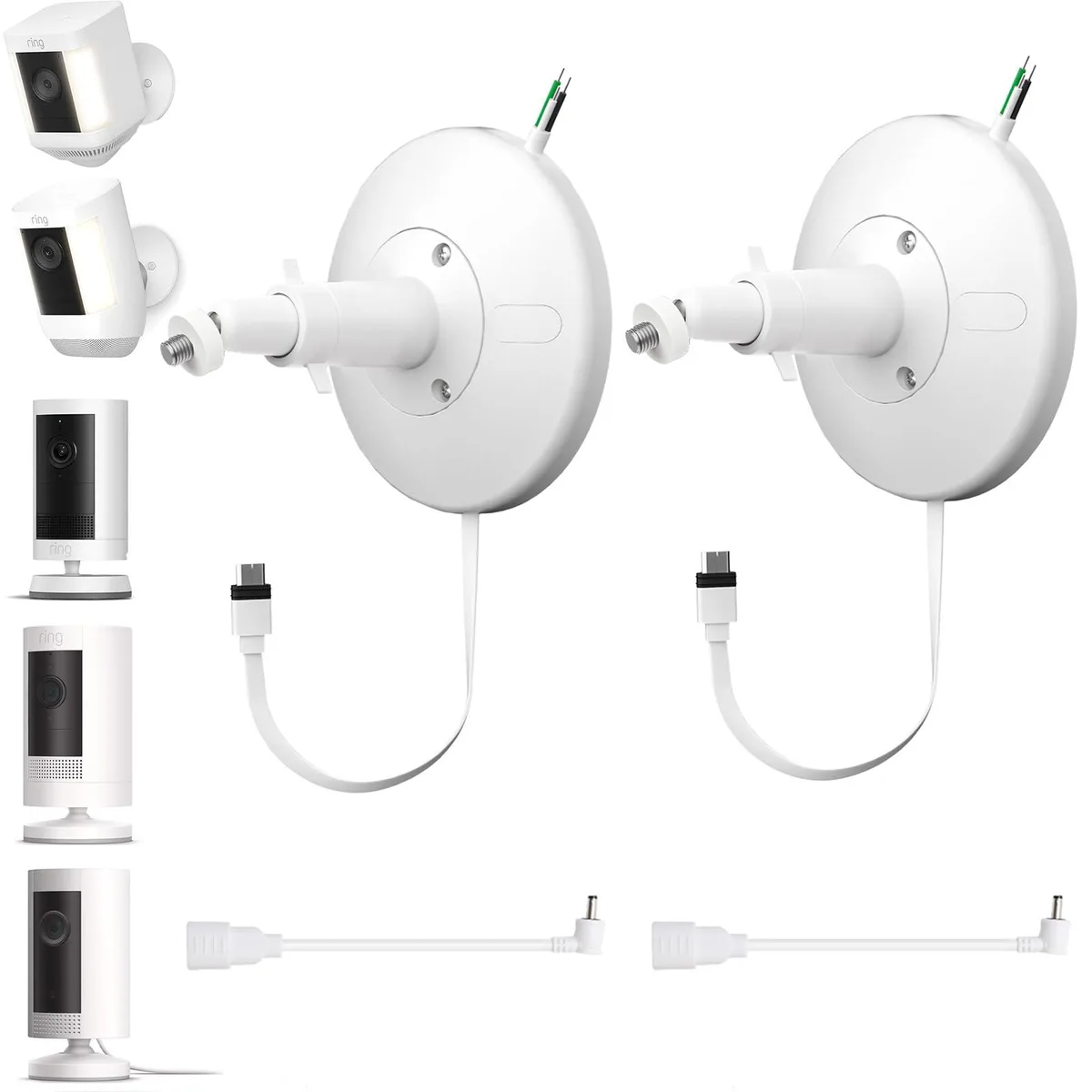 White 2-in-1 charging dock and adjustable mount kit for Ring cameras