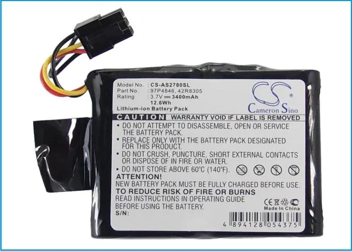 Rectangular replacement battery with plastic casing and connector pins