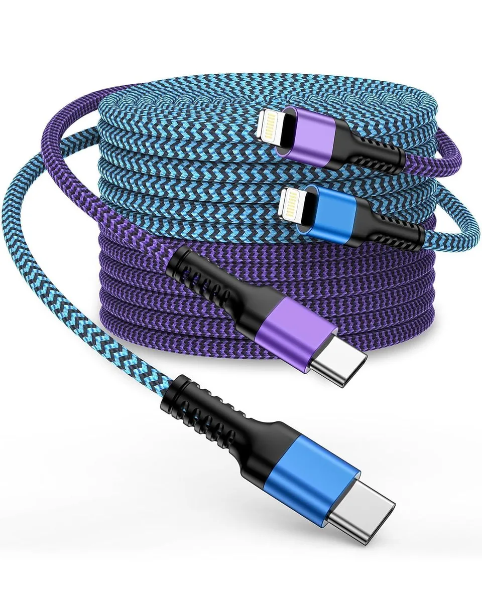 Two 10 ft USB-C to Lightning braided cables with aluminium connectors