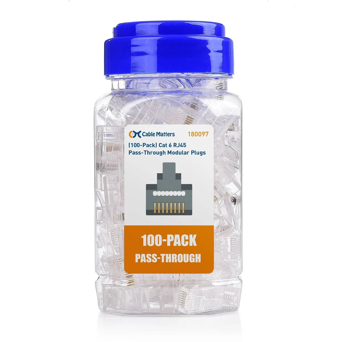 KEHIPI KEHIPI 100-Pack Cat 6 Pass Through RJ45 Connectors 50µ Gold Plated — product photo
