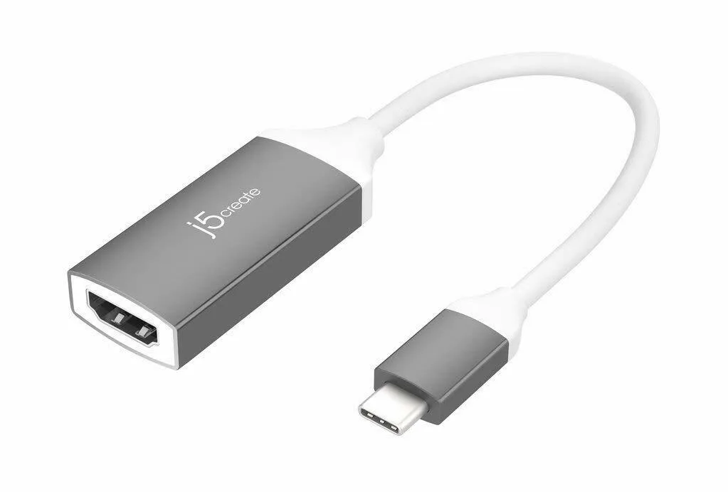 Gray USB-C to HDMI adapter with short cable and aluminum housing