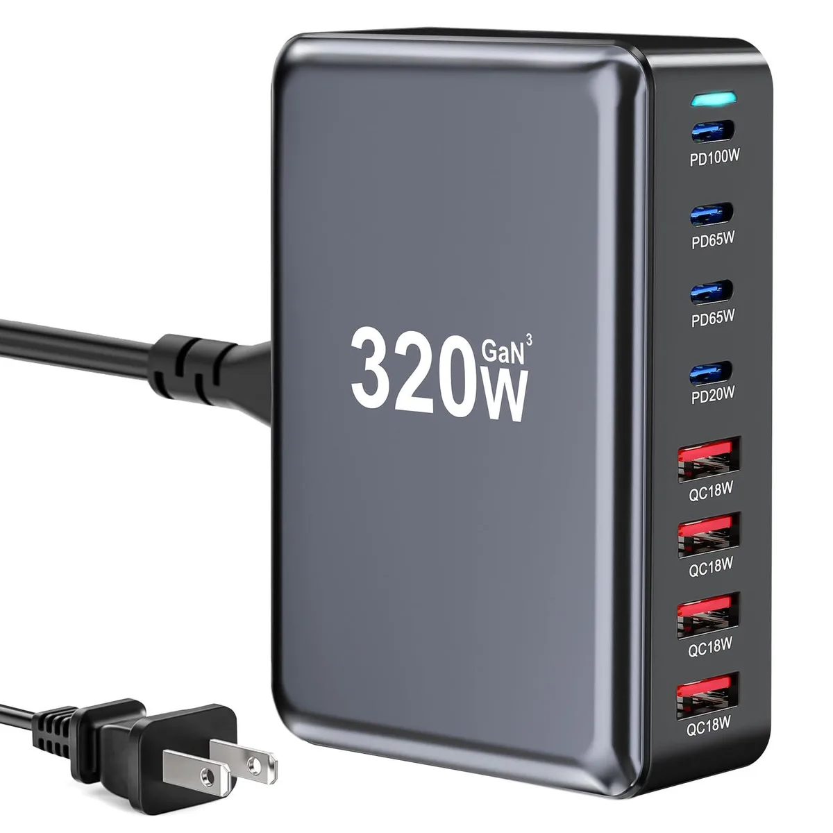KEHIPI KEHIPI YMX-320W 8-Port 320W USB Charger Black — product photo