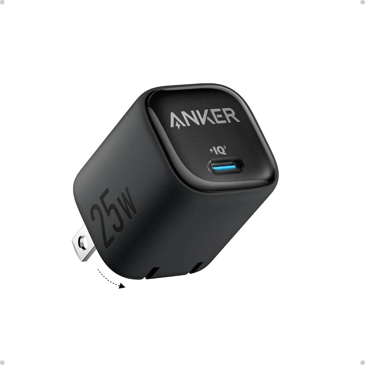 Compact black USB-C wall charger with foldable plug