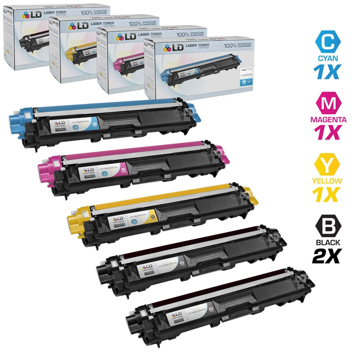 LD Products LD Products Compatible Toner Cartridge 5-Pack 2×TN221BK TN225C/M/Y — product photo