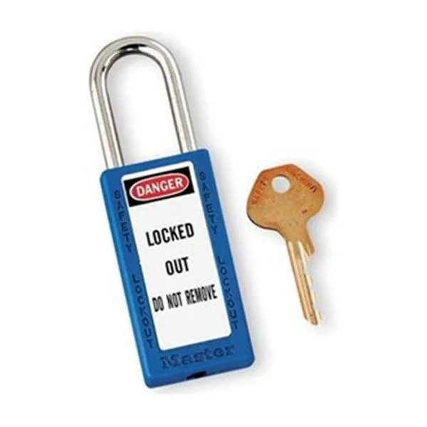 Orange thermoplastic safety padlock with metal shackle, 3-inch body height