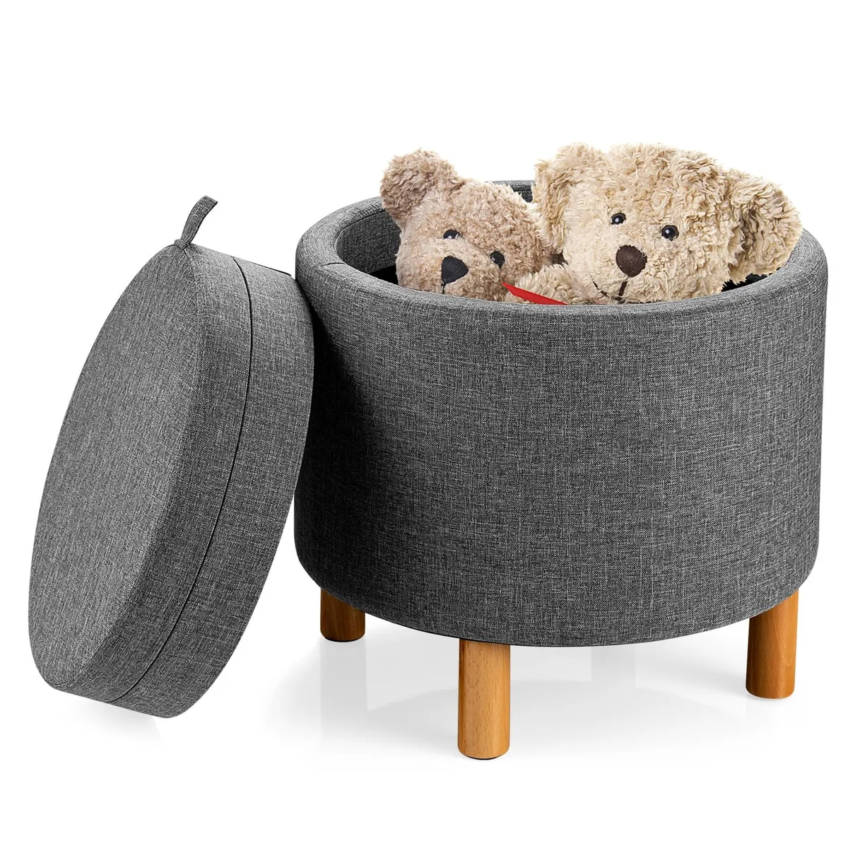 SlickBlue SlickBlue Round Fabric Storage Ottoman 17" Gray 330lbs — product photo