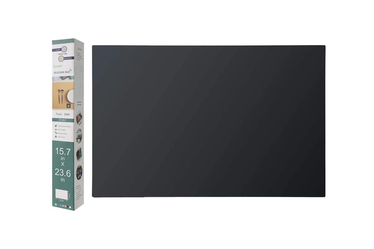 Black rectangular silicone counter mat 23.6 by 15.7 inches 2mm thick