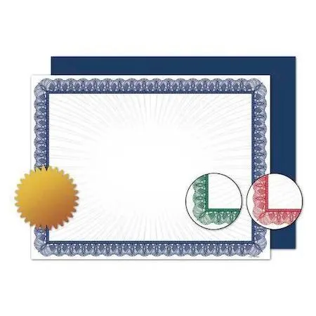 White certificate kit with assorted blue green red borders 12 inch height 90 pieces