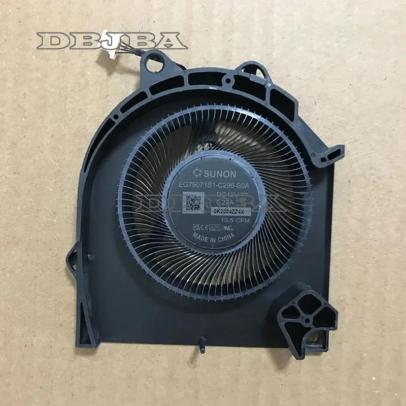 Small black laptop GPU cooling fan with plastic housing and wire connector