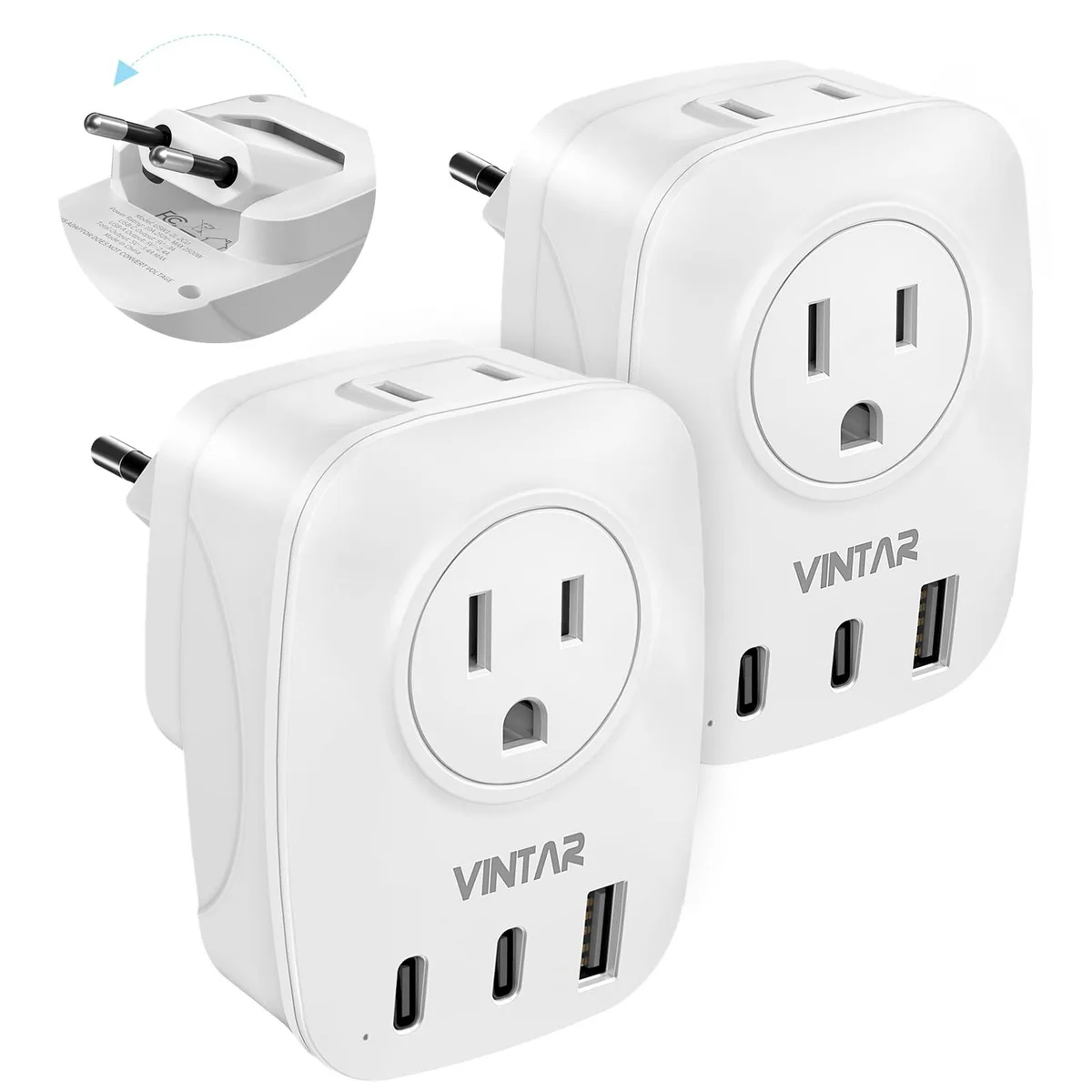  Vintar USW1-2C-2CU 2 Pack Travel Adapter 2 USB-C 1 USB-A — product photo