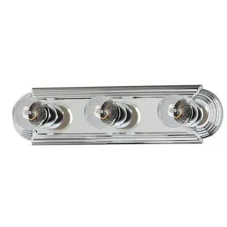 Polished chrome vanity light with three lights, eighteen inches wide