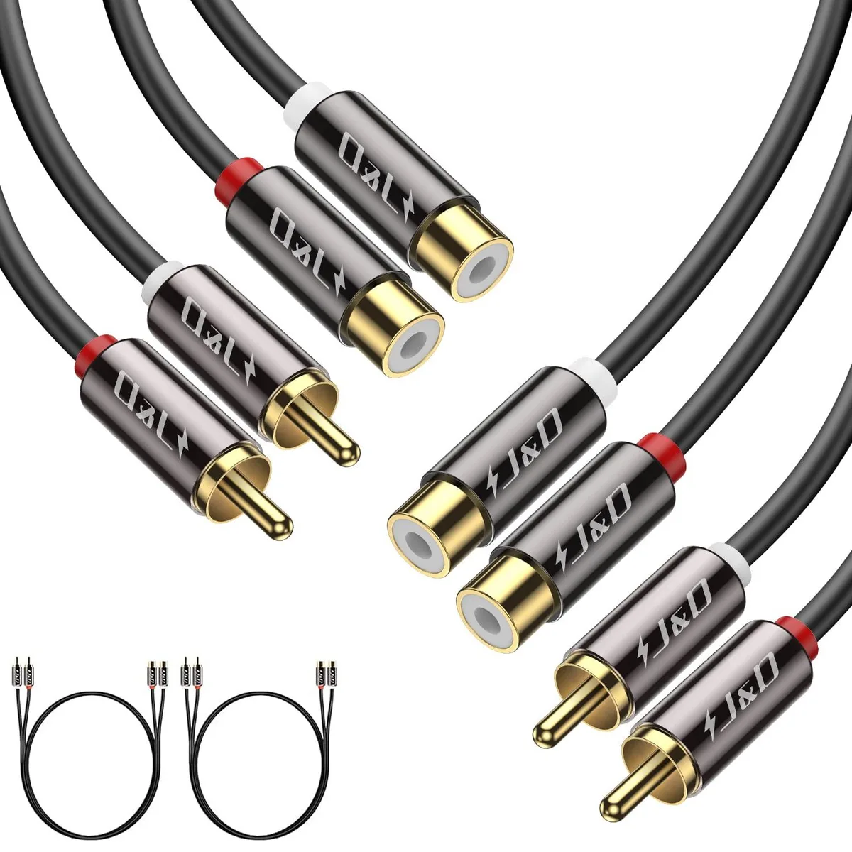 PISKEKAT PISKEKAT 2RCA Male to 2RCA Female Stereo Audio Extension Cable 6ft 2-Pack — product photo