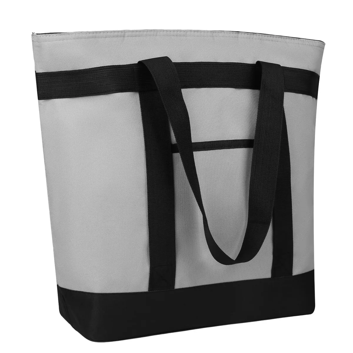 Beige insulated tote bag with zipper and phone holder, 39L capacity