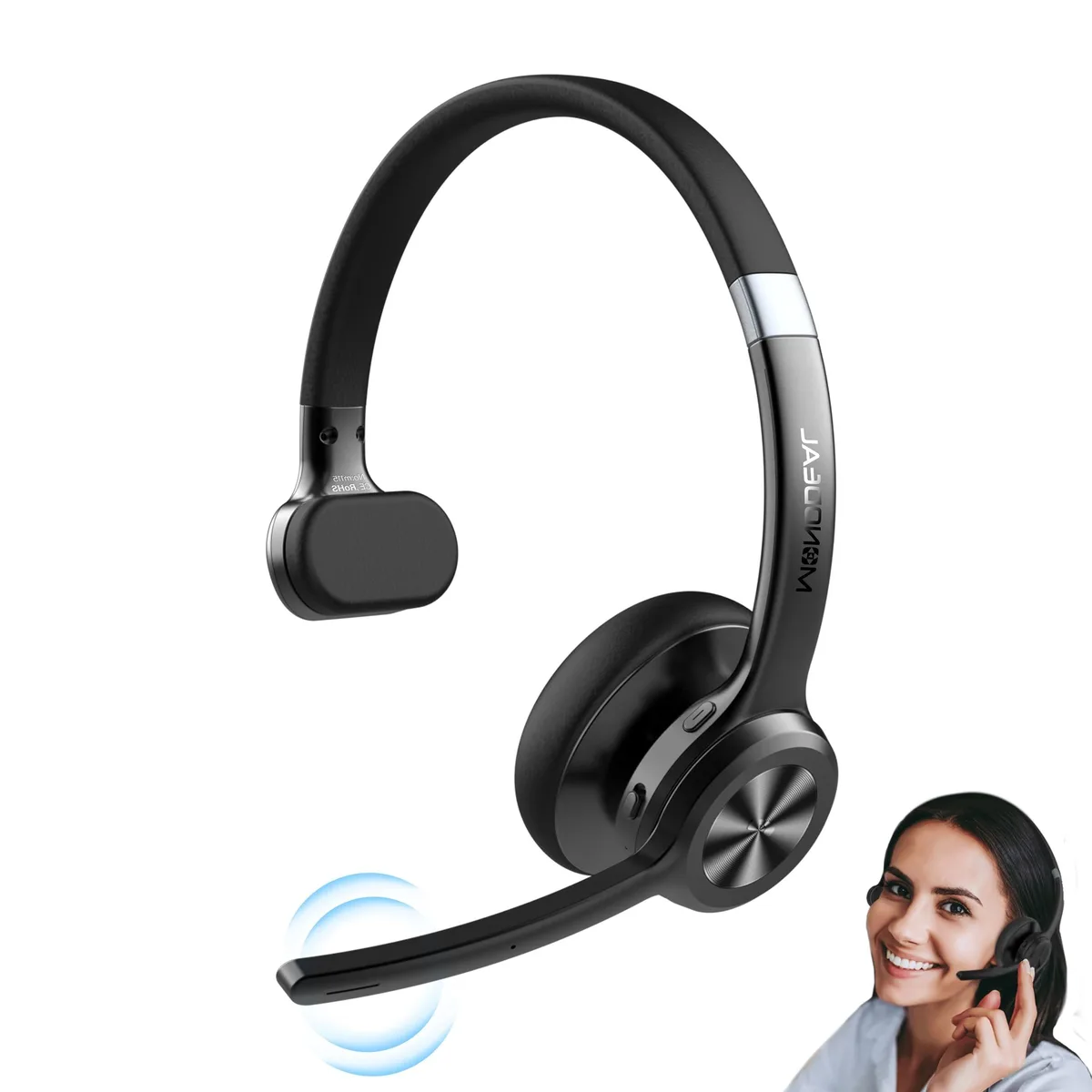 MONODEAL M115 trucker Bluetooth 5.2 headset with boom microphone, black matte finish