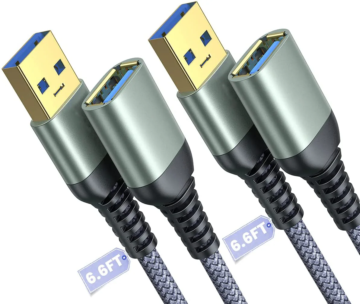 IHDAPP IHDAPP USB 3.0 Extension Cable A Male to Female Braided 6.6ft 2 Pack Gray — product photo