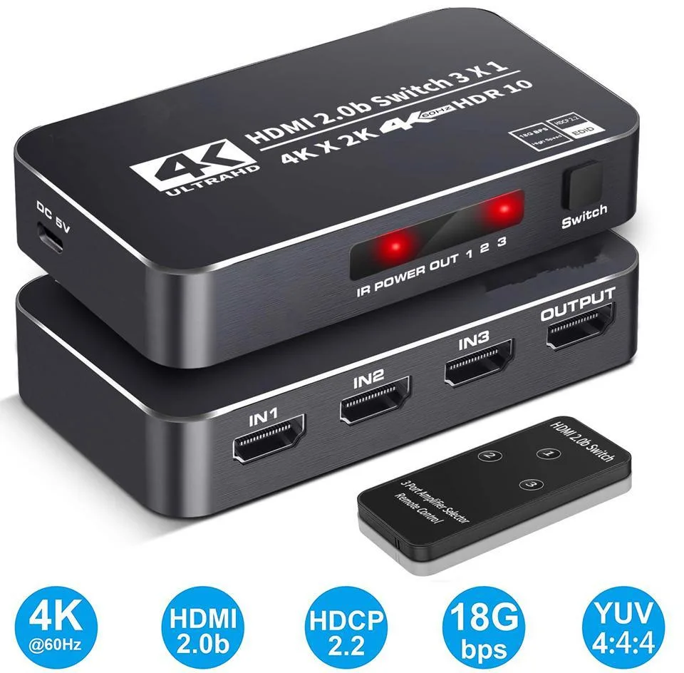 WRIARICH WRIARICH OZQ2-2 3x1 HDMI 2.0 Switch 4K@60Hz 18.5Gbps Black — product photo