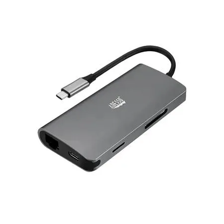 Adesso AUH4030 docking station with aluminum finish and multiple ports