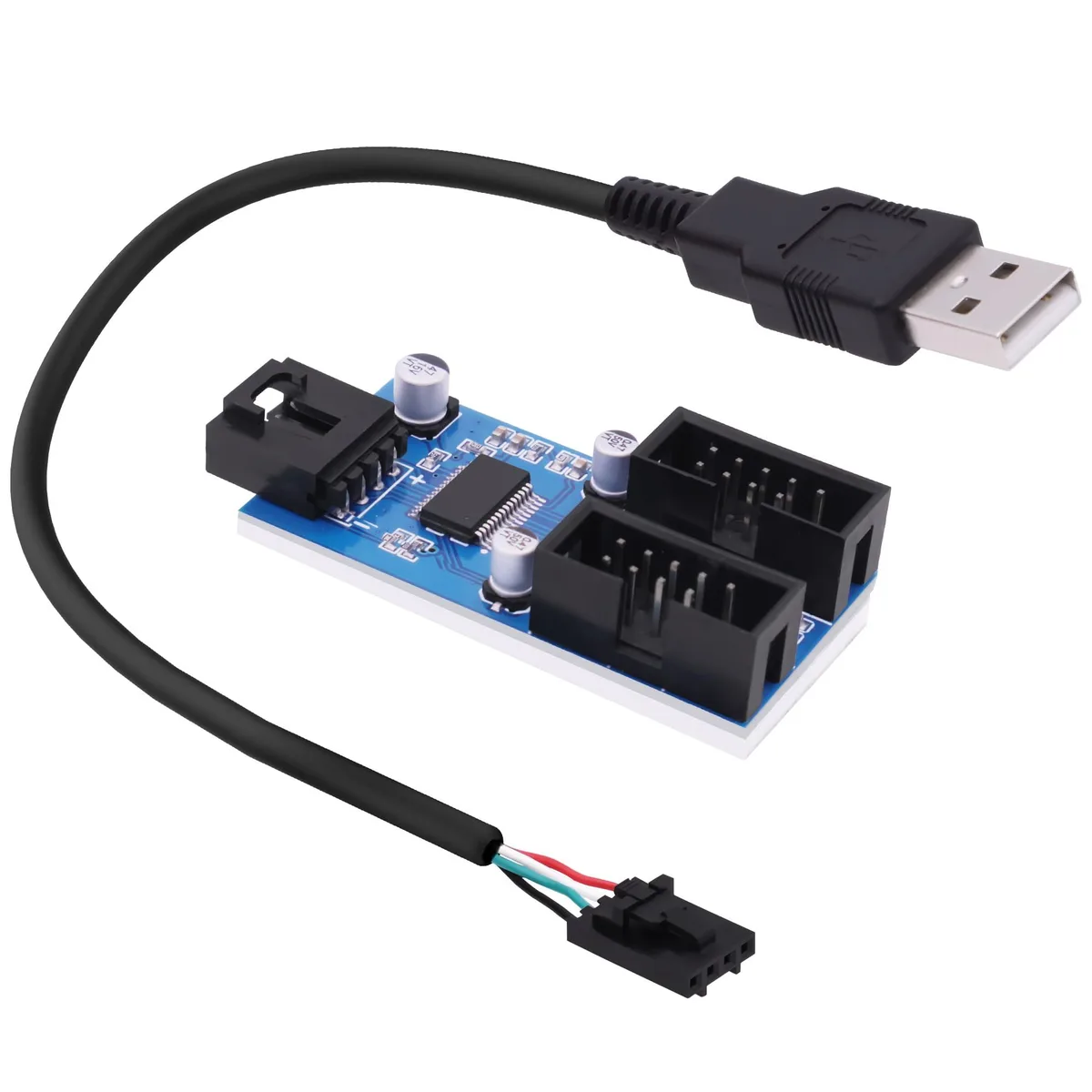 Small green circuit board with a black USB-A plug and two 9-pin headers, 22cm flat cable, 24g