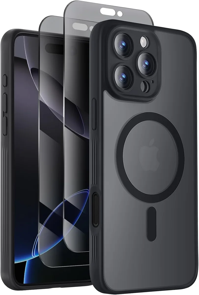 PISKEKAT PISKEKAT iPhone 16 Pro Max Case MagSafe Privacy Screen Protectors Camera Protection 15FT Drop Protection Black — product photo