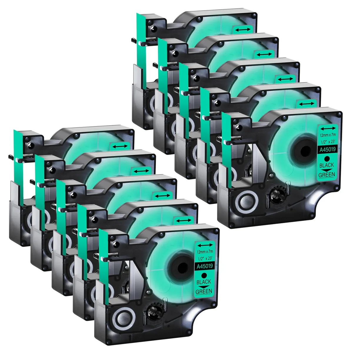 GREENCYCLE GREENCYCLE D1 Label Tape Black on Green 12mm 23ft 10 Pack — product photo