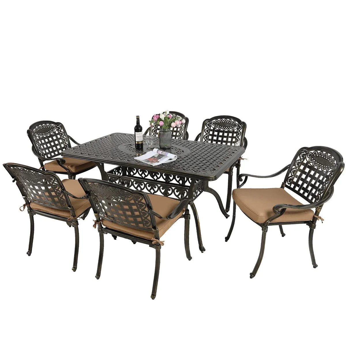 MEETWARM MEETWARM 7-Piece Patio Furniture Dining Set Dark Bronze — product photo
