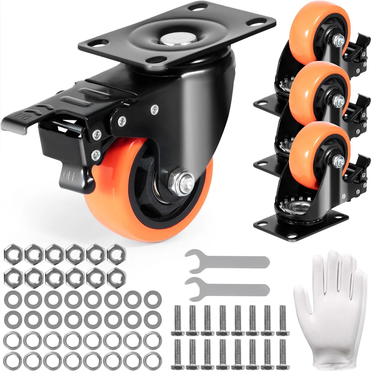VEVOR VEVOR 3-inch Swivel Plate Casters Set of 4 A/B Locking PVC 250 lbs — product photo