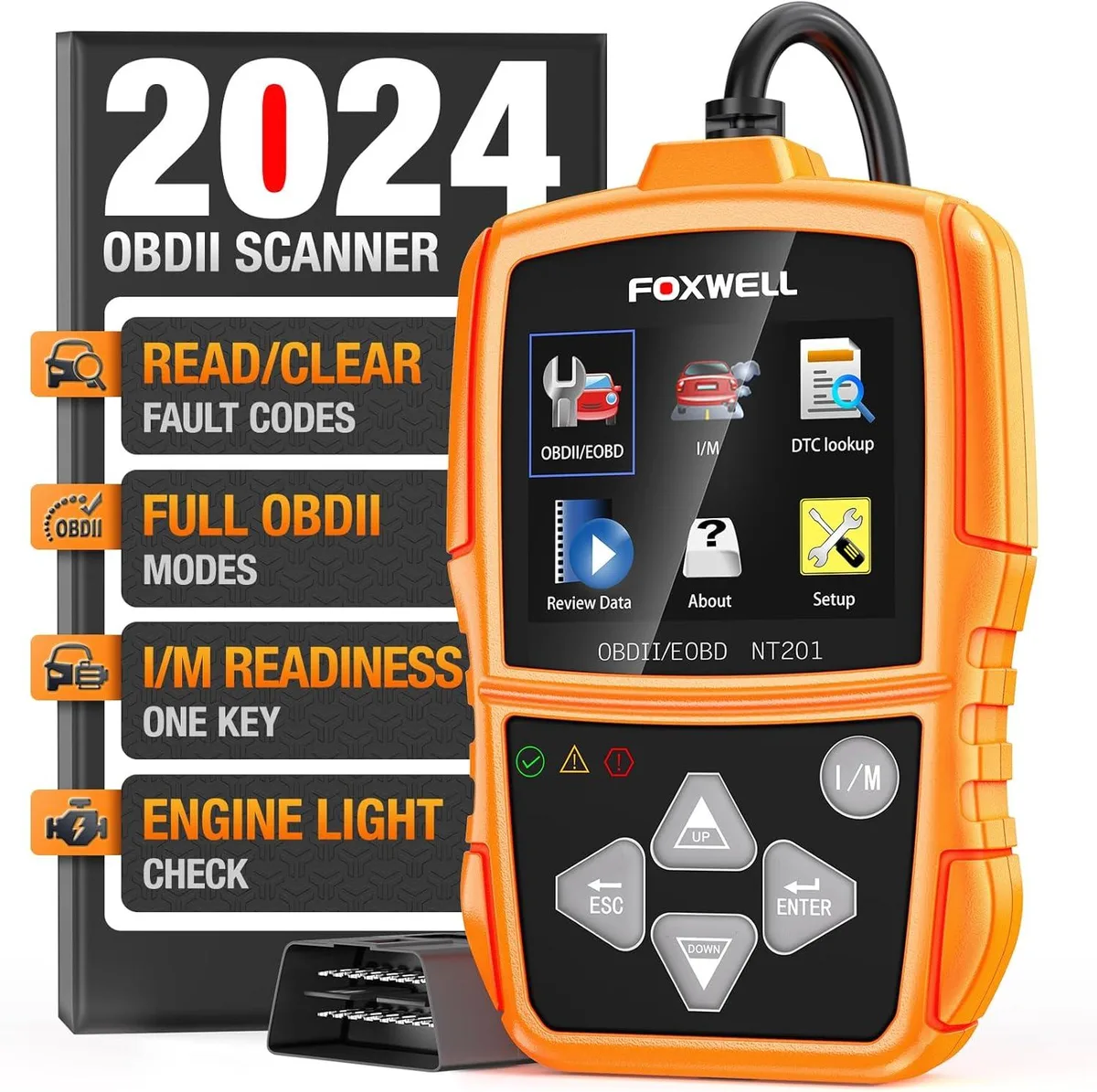 Handheld OBD2 scanner with screen and cable
