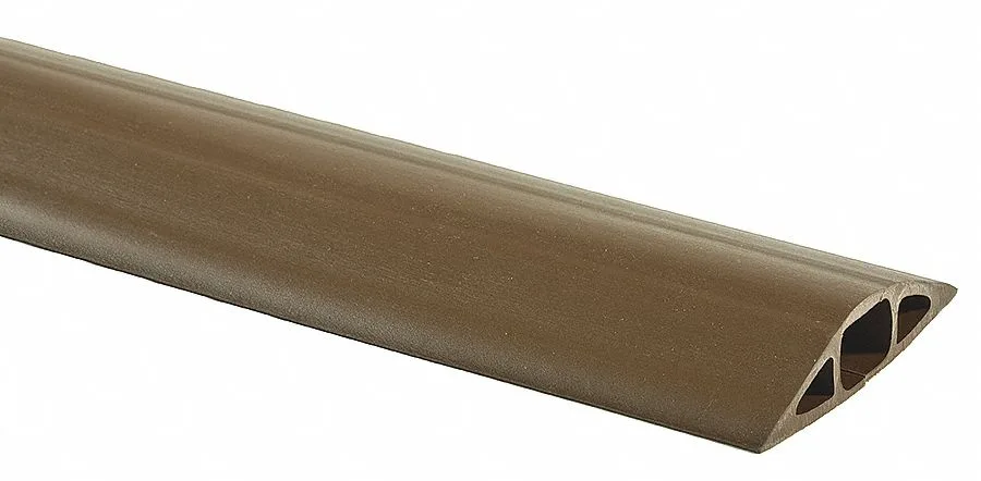 Brown PVC cable protector, smooth flat profile, five feet long