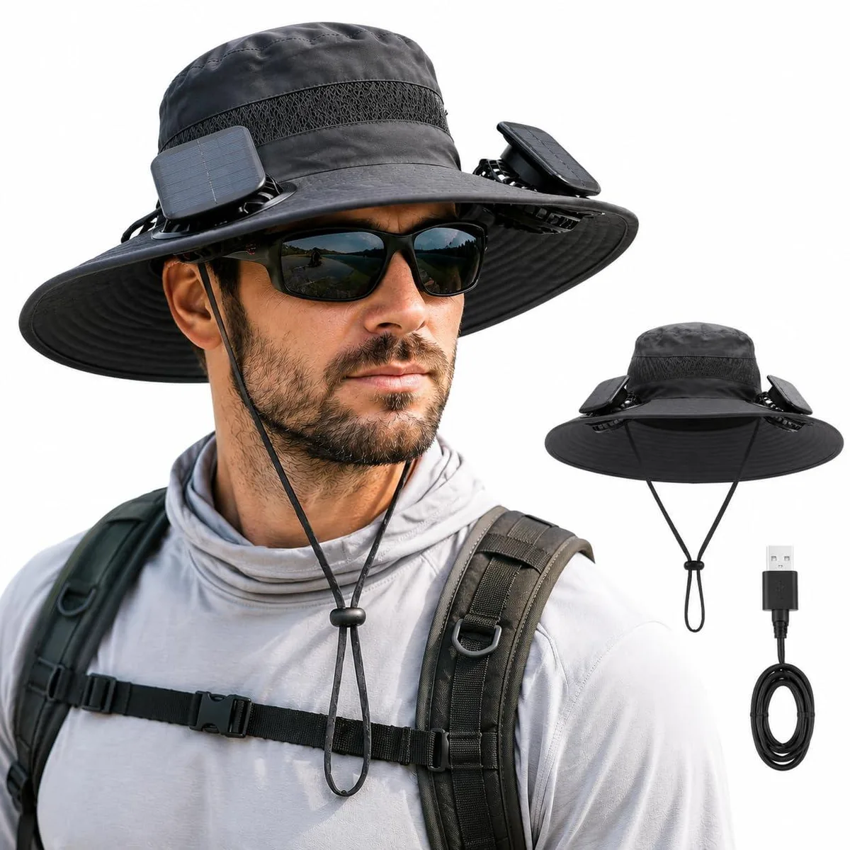  Solar Fan Hat UPF 50+ Dual Fans USB-C 114g — product photo