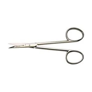 Small curved embroidery scissors with long handles, forged steel finish