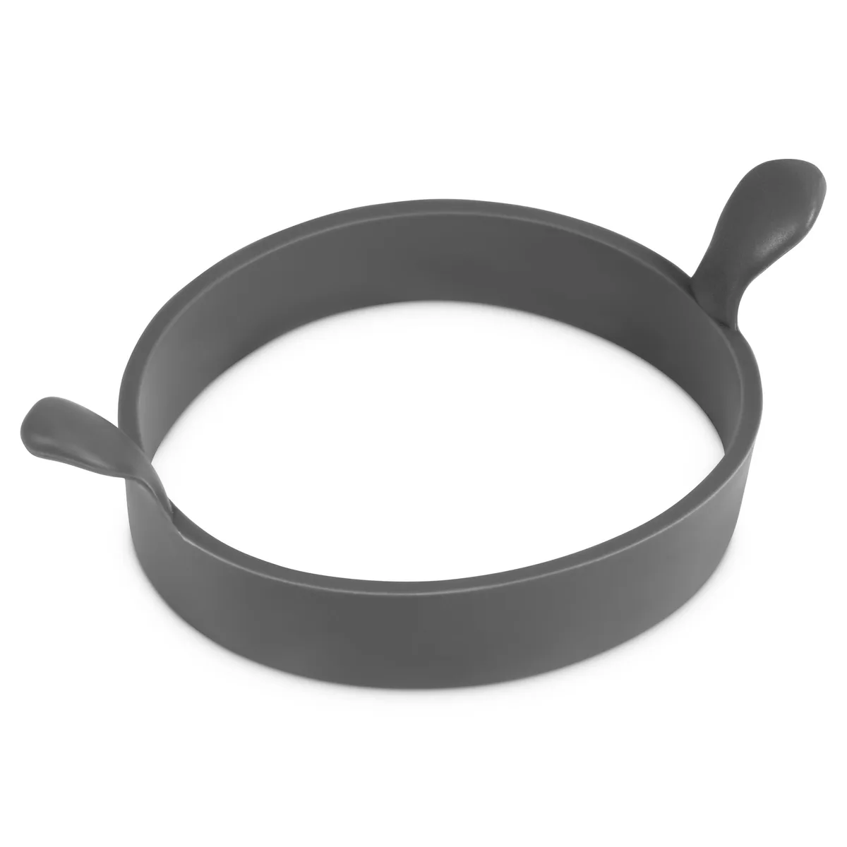 Grey round silicone egg ring with built-in side handles