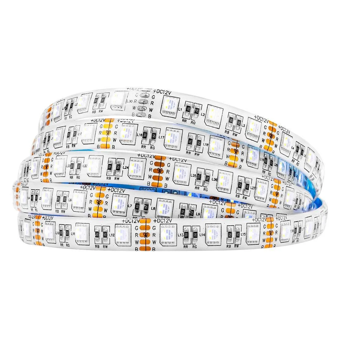 White flexible LED strip on reel, IP65 silicone coating, 12mm PCB, RGBW 4-in-1 diodes