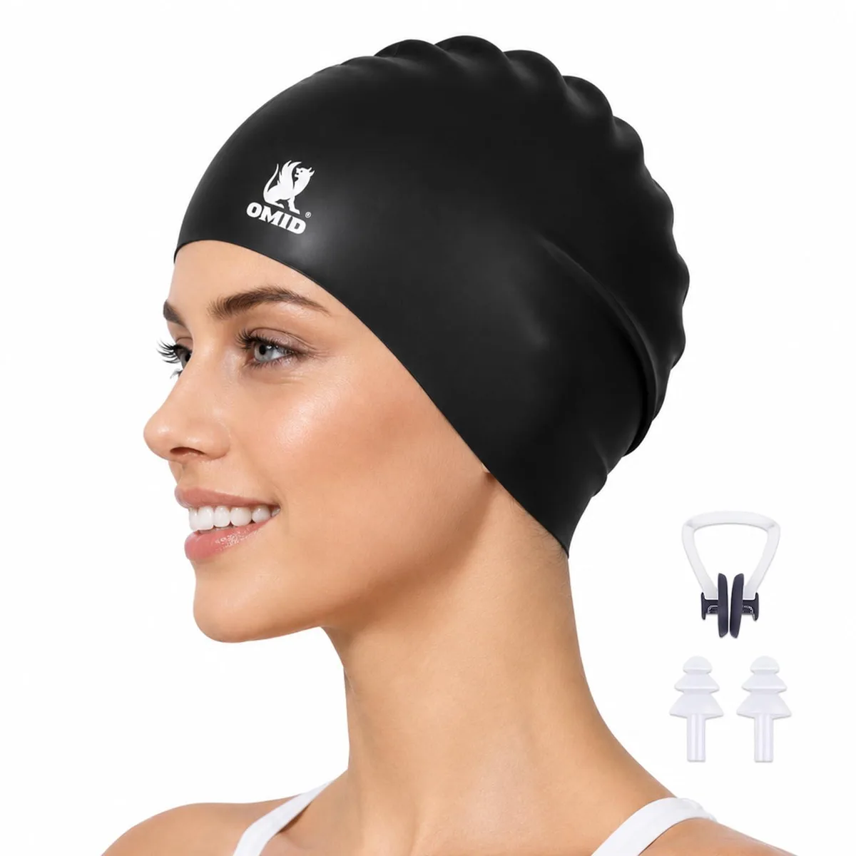  OMID CAP-1990 Silicone Swim Cap Black One Size — product photo