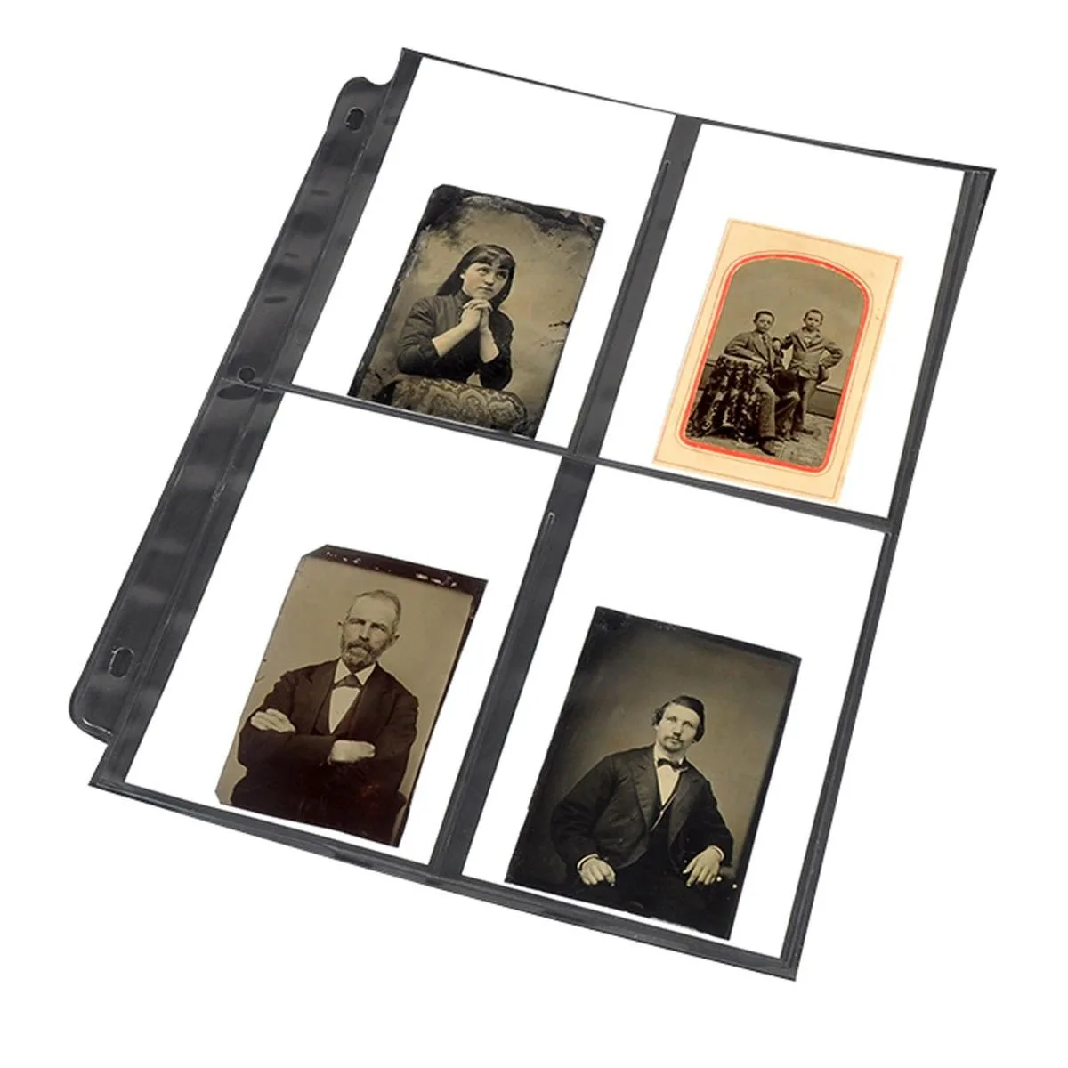 Pack of fifty clear polypropylene archival print pages, three-hole punched, nine mill total thickness