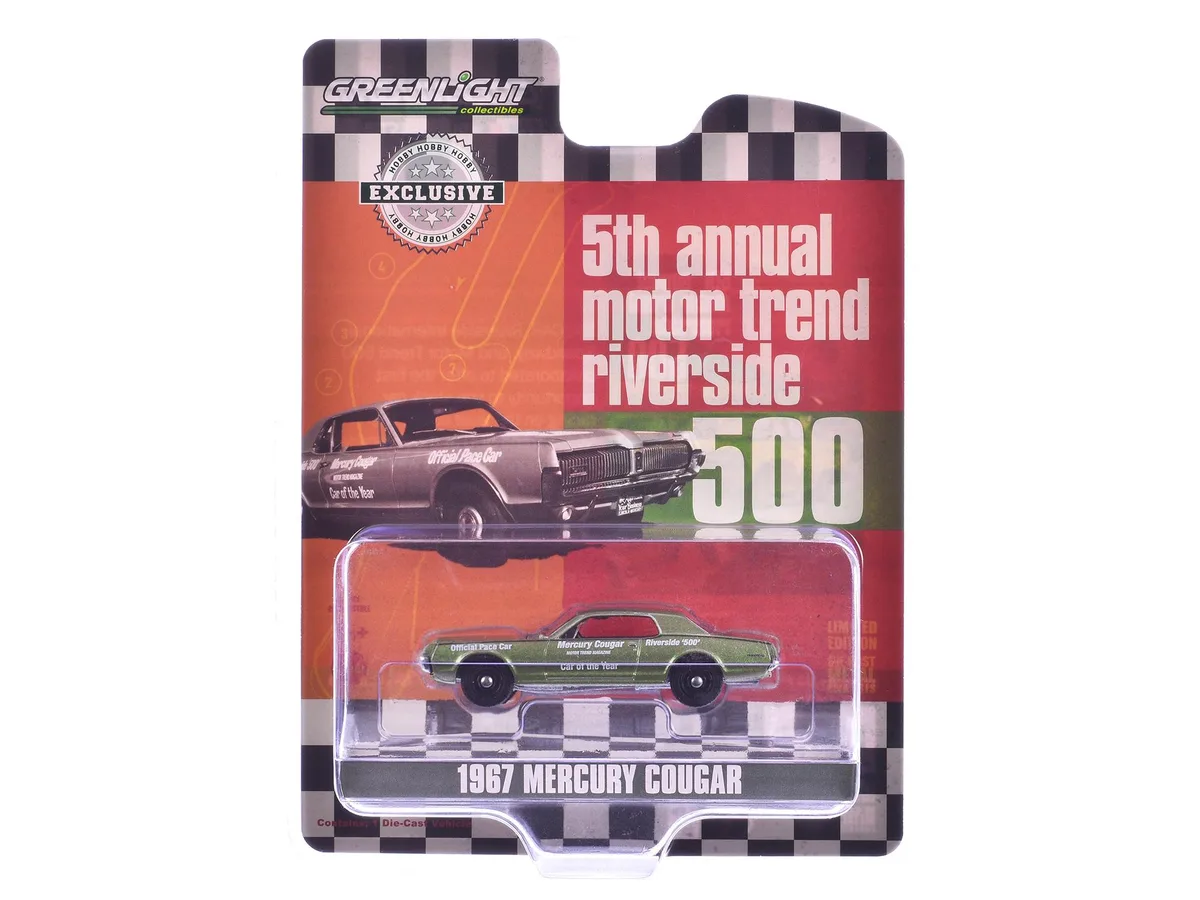 GREENLIGHT GREENLIGHT 1967 Mercury Cougar Riverside 500 Pace Car Green Metallic Hobby Exclusive 1/64 hobby collectible — product photo